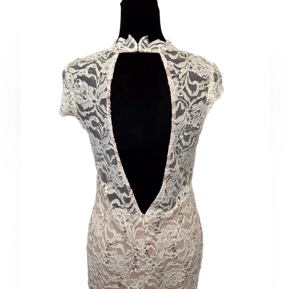 Jump Apparel Cocktail/Prom/Party Dress Juniors Cream/Nude Lace Size-11 EUC - Picture 7 of 12